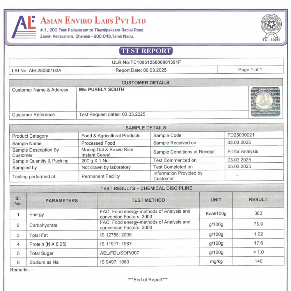 Moong Dal & Brown Rice Instant Cereal - Protein Rich Baby Food