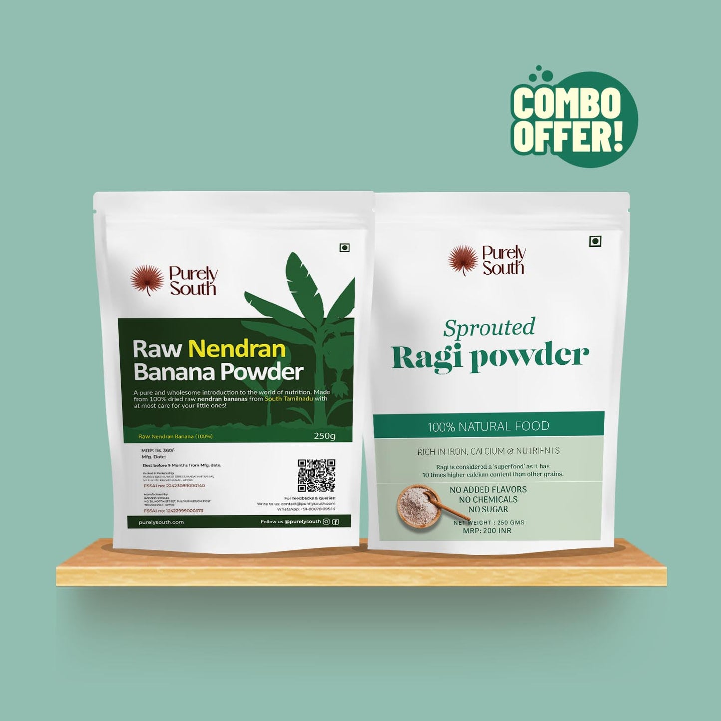 Raw Nendran Banana  Powder 250g + Sprouted Ragi Powder 250g Combo