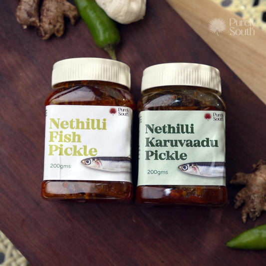 Nethili Pickle Combo ( Nethili Fish Pickle 200g + Nethili Karuvadu Pickle 200g )